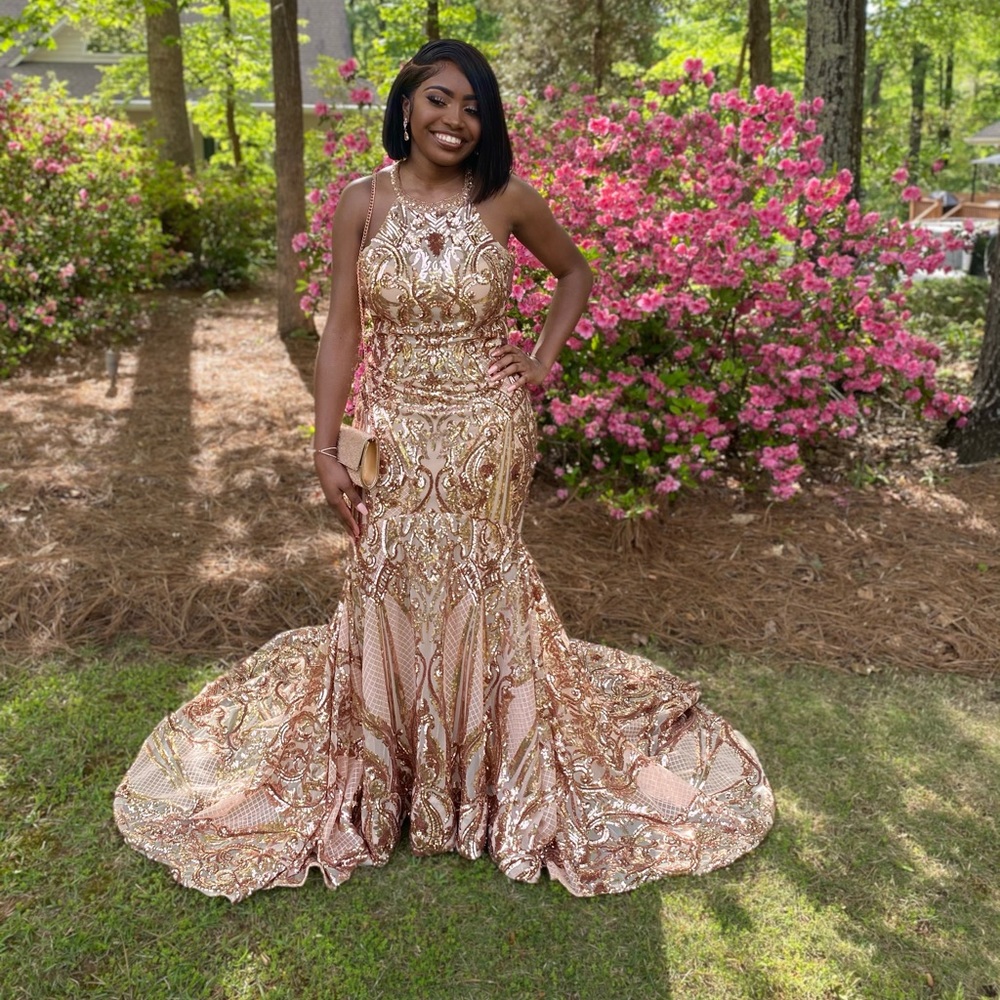 Mori Lee Champagne Rose Prom Dress